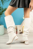SYT-2002 Beyaz Körüklü Kalın Topuklu Günlük Bayan Çizme - 2