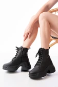 FZ-2550 Siyah Yüksek Tabanlı Bağcıklı Fermuarlı Günlük Kadın Bot - 1