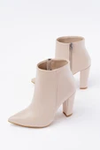 VRT-4801 Bej Yüksek Kalın Topuklu Fermuarlı Kadın Bot - 9