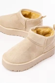 NDR-2850 Bej Süet İçi Kürklü Kışlık Kapalı Burun Kadın Günlük Terlik thumbnail 4