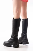 FZ-2450 Siyah Yüksek Tabanlı Bağcıklı Fermuarlı Günlük Kadın Çizme thumbnail 5