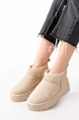 NDR-2850 Bej Süet İçi Kürklü Kışlık Kapalı Burun Kadın Günlük Terlik thumbnail 1