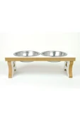 RealWood Ahşap Çelik Kaseli Kedi- Köpek Mama Ve Su Kabı Stantı-2*350 Ml. - 1