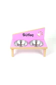 RealWood Ahşap Çelik Kâseli Özel Isim Baskılı Kedi- Küçük Irk Köpek Mama Ve Su Kabı-pembe-2*350 Ml. - 2