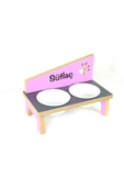 RealWood Özel İsimli Seramik Kaseli, Ahşap, Kedi- Köpek Mama Ve Su Kabı Stantı-Pembe-Antrasit-Pembe/2*400 ml. - 3