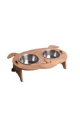 RealWood Köpek Su Ve Mama Kabı Standı - Ahşap Mdf - Eğimli Köpek Modeli - 2'li - Çelik Kase - 2*350ml - 3