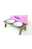 RealWood Özel Isimli, Ahşap, Seramik Kaseli, Kedi- Köpek Mama Ve Su Kabı Stantı-antrasit/pembe - 2*400 Ml. - 4