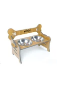 RealWood Suya Dayanıklı Ahşap Özel İsim Baskılı Çelik Kaseli Kademeli Köpek Mama ve Su Kabı Stantı - 4