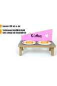 RealWood Özel Isimli, Ahşap, Seramik Kaseli, Kedi- Köpek Mama Ve Su Kabı Stantı-antrasit/pembe - 2*400 Ml. - 1