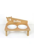RealWood Seramik Kaseli, Özel İsimli, Ahşap Kedi-Köpek Mama ve Su Kabı Stantı-2*400 ml. - 1