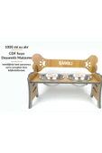 RealWood Suya Dayanıklı Ahşap Özel İsim Baskılı Çelik Kaseli Kademeli Köpek Mama ve Su Kabı Stantı - 1