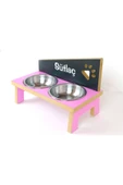 RealWood Kedi & Köpek Mama Kabı Standı-isim Baskılı-ahşap Mdf-pembe-antrasit-pençe Mod-Çelik Kase-2*400ml - 5