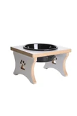 RealWood Köpek Su & Mama Kabı Standı - Büyük Irk - Beyaz MDF - Tekli Model - Siyah Seramik Kase - 1000ml - 1