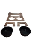 RealWood Köpek Su Ve Mama Standı -özel Isim Baskılı-kemik Model-cevizmdf-büyük Irk-seramiksiyahkase-2*1000ml - 6