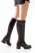 767-3005 Siyah Toka Aksesuarlı Fermuarlı Günlük Kalın Topuklu Kadın Bot thumbnail 1
