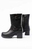 5109-3043 Siyah Toka Aksesuarlı Fermuarlı Kalın Topuklu Günlük Kadın Bot thumbnail 3