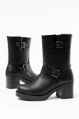 5109-3043 Siyah Toka Aksesuarlı Fermuarlı Kalın Topuklu Günlük Kadın Bot thumbnail 4