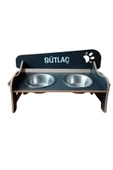 RealWood Özel İsimli, Ahşap, Kademeli, Eğimli, Çelik Kaseli, Kedi-Köpek Mama Ve Su Kabı Stantı -2*350 ml thumbnail 3