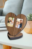 RealWood Ahşap Kalpli Fotoğraf - Resim Çerçevesi Çift Resimli - Ceviz CDF - 1