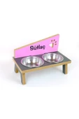 RealWood Özel İsim Baskılı, Ahşap, Çelik Kâseli Kedi- Küçük Irk Köpek Mama Ve Su Kabı Stantı 350 Ml. thumbnail 3