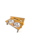 RealWood Suya Dayanıklı Ahşap Çelik Kaseli Özel isim Baskılı Kedi-Köpek Mama ve Su Kabı Stantı thumbnail 4