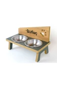 RealWood Özel Isim Baskılı, Ahşap, Çelik Kâseli Kedi- Köpek Mama Ve Su Kabı - 2*350 Ml. - 5