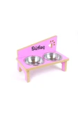 RealWood Ahşap Çelik Kâseli Özel Isim Baskılı Kedi- Küçük Irk Köpek Mama Ve Su Kabı-pembe-2*350 Ml. - 5