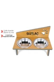 RealWood Suya Dayanıklı Ahşap Çelik Kâseli Özel Isim Baskılı Kedi-köpek Mama Ve Su Kabı Stantı - 2*350 Ml. - 1