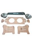 RealWood Özel İsim Baskılı, Ahşap, Kademeli, Eğimli, Çelik Kaseli, Kedi-köpek Mama Ve Su Kabı Stantı - 4