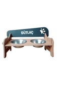 RealWood Özel İsim Baskılı, Ahşap, Kademeli, Eğimli, Çelik Kaseli, Kedi-köpek Mama Ve Su Kabı Stantı - 1