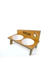 RealWood Suya Dayanıklı Ahşap Seramik Kaseli Özel İsim Baskılı Kedi-Köpek Mama ve Su Kabı Stantı - 5