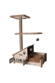 RealWood Çok Amaçlı Katlı Kedi Evi-isim Baskılı-ahşap Mdf-tırmalama Çubuklu-kahverengi-çelik Kase-2*350 - 4