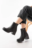 5109-3057 Siyah Lastikli Fermuarlı Kalın Topuklu Günlük Kadın Bot thumbnail 2