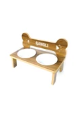 RealWood Köpek Su Ve Mama Kabı-özel Isim Baskılı-ahşap Mdf-kademelikemik-büyük Irk-seramikbeyazkase-2*1000ml - 6