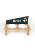 RealWood Özel İsimli Seramik Kaseli Kedi- Köpek Mama Ve Su Kabı Stantı-meşe/antrasit.350 Ml. - 1
