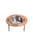 RealWood Kedi & Köpek Su Ve Mama Kabı Standı - Ahşap Mdf - Eğimli Tekli Oval Model - Çelik Kase - 350ml - 1
