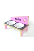 RealWood Özel İsimli Seramik Kaseli, Ahşap, Kedi- Köpek Mama Ve Su Kabı Stantı-Pembe-Antrasit-Pembe/2*400 ml. - 4