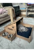 RealWood Özel Isimli, Ahşap, Çelik Kaseli, Tırmalama Çubuklu Açık-kapalı Kedi Ve Köpek Evi 4 In 1 - 6
