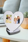 RealWood Ahşap Kalpli Fotoğraf - Masa Üstü Resim Çerçevesi Çift Resimli - Beyaz CDF - 1