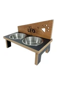 RealWood Özel Isim Baskılı, Ahşap, Çelik Kâseli Kedi- Köpek Mama Ve Su Kabı - 2*350 Ml. - 7