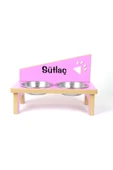 RealWood Ahşap Çelik Kâseli Özel Isim Baskılı Kedi- Küçük Irk Köpek Mama Ve Su Kabı-pembe-2*350 Ml. - 3