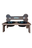 RealWood Köpek Su Ve Mama Standı -özel Isim Baskılı-kemik Model-cevizmdf-büyük Irk-seramiksiyahkase-2*1000ml - 5