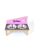 RealWood Ahşap, Çelik Kâseli, Özel Isimli Kedi-köpek Mama Ve Su Kabı Stantı- Pembe-antr.-pembe-2*350 Ml. - 2