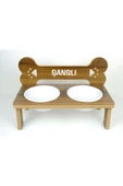 RealWood Köpek Su Ve Mama Kabı-özel Isim Baskılı-ahşap Mdf-kademelikemik-büyük Irk-seramikbeyazkase-2*1000ml - 1