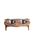 RealWood Köpek Su Ve Mama Kabı Standı - Ahşap Mdf - Eğimli Köpek Modeli - 2'li - Çelik Kase - 2*350ml - 2