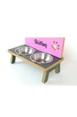 RealWood Özel İsim Baskılı, Ahşap, Çelik Kâseli Kedi- Küçük Irk Köpek Mama Ve Su Kabı Stantı 350 Ml. thumbnail 4