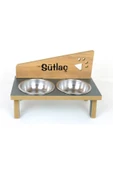 RealWood Özel Isim Baskılı, Ahşap, Çelik Kâseli Kedi- Köpek Mama Ve Su Kabı - 2*350 Ml. - 2