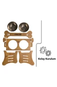 RealWood Özel İsim Baskılı, Ahşap, Kademeli, Çelik Kaseli, Eğimli, Büyük Irk Köpek Mama - Su Kabı-2*1000 Ml. - 6