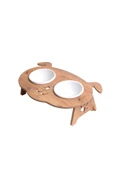RealWood Köpek Su Ve Mama Kabı Standı - Ahşap Mdf - Eğimli Köpek Kafa Modeli-2'li-beyaz Seramik Kase-2*400ml - 1