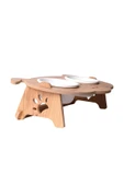 RealWood Köpek Su Ve Mama Kabı Standı - Ahşap Mdf - Eğimli Köpek Kafa Modeli-2'li-beyaz Seramik Kase-2*400ml - 6